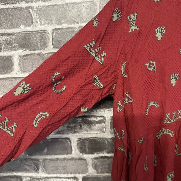 Double D Ranch Red Tiered Western Trails Tie Rodeo Cowgirl Midi dress - Picture 7 of 13